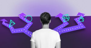 A person choosing an illustrated path.