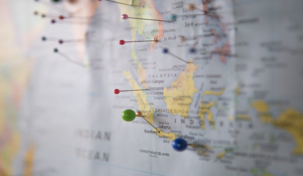 A map with pins on it.